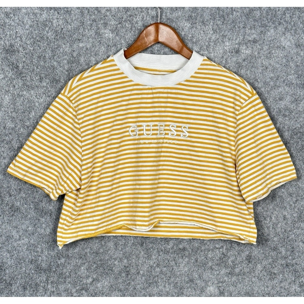 Guess Y2K Upcycled Yellow Striped Crop Top Womens S Streetwear‎ Skater Tomboy